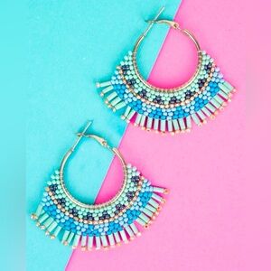 Mint Fringe Hoop Earrings